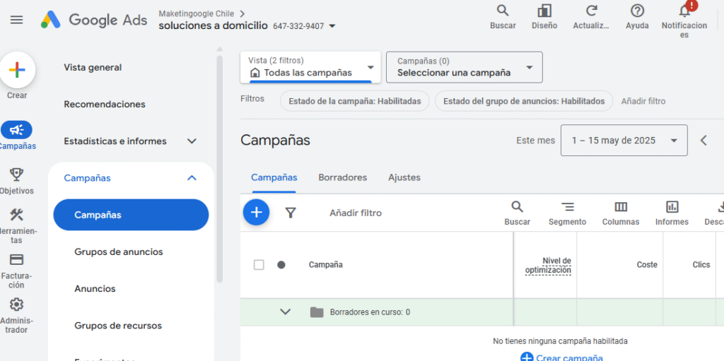 Panel de control Google Ads