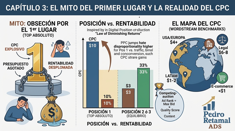 Capítulo 3 eBook Google Ads Estratégico: "El Mito del Primer Lugar y la Realidad del CPC" Capítulo 3 eBook Google Ads Estratégico: "El Mito del Primer Lugar y la Realidad del CPC"
